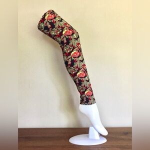Festive Floral Leggings - Red and Olive